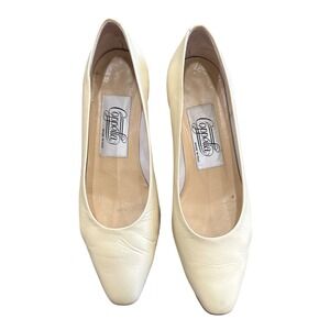 Coppelia Women's Cream Leather Square Toe Block Pumps Made in Italy Size 37.5